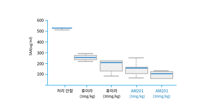 SAA(염증단백질) 동물모델에서 휴미라 대비 우수한 효과 입증